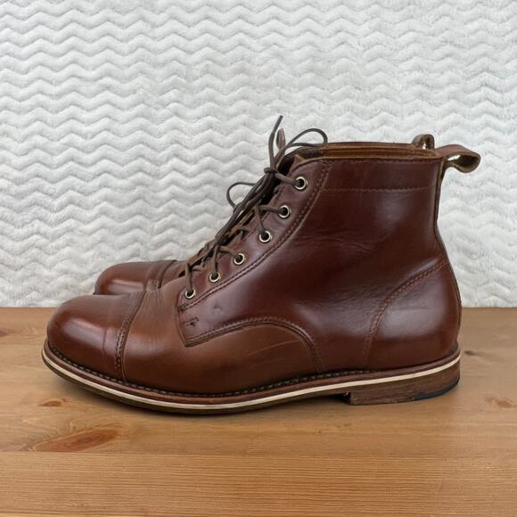 Helm Hollis Mens Boots Cap Toe Brown Leather Sz 9.5 D Mid Combat Hybrid $295 - Picture 9 of 16